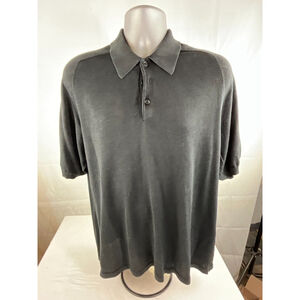 Men’s Anthology Short Sleeve 100% Silk Knit Golf Polo Shirt Size Large Black EUC